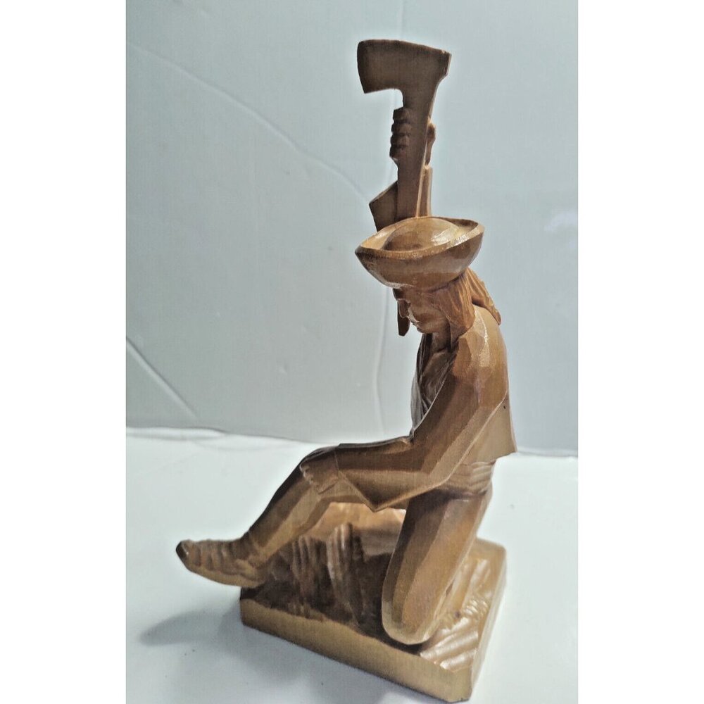 Vintage Quebec Folk Art Wood Carving 9" 1960's Pioneer with Axe